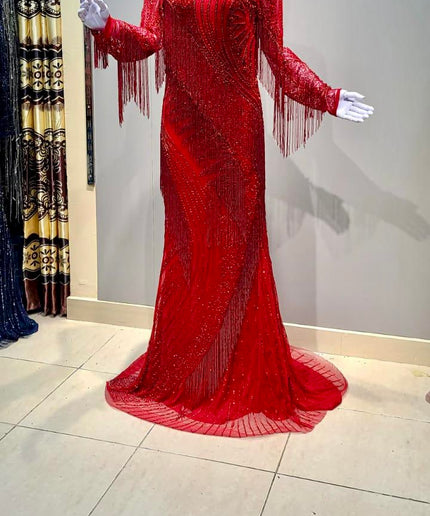 Fringe Crystal-Embellished Maxi Dress | Bridal Wedding Birthday Prom