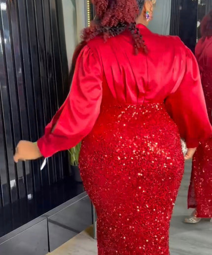 Purple Sequin Wedding Guest Dress Slit Sleeve, Plus Size Evening Wear Mother of The Bride, Cocktail Anniversary Party Birthday