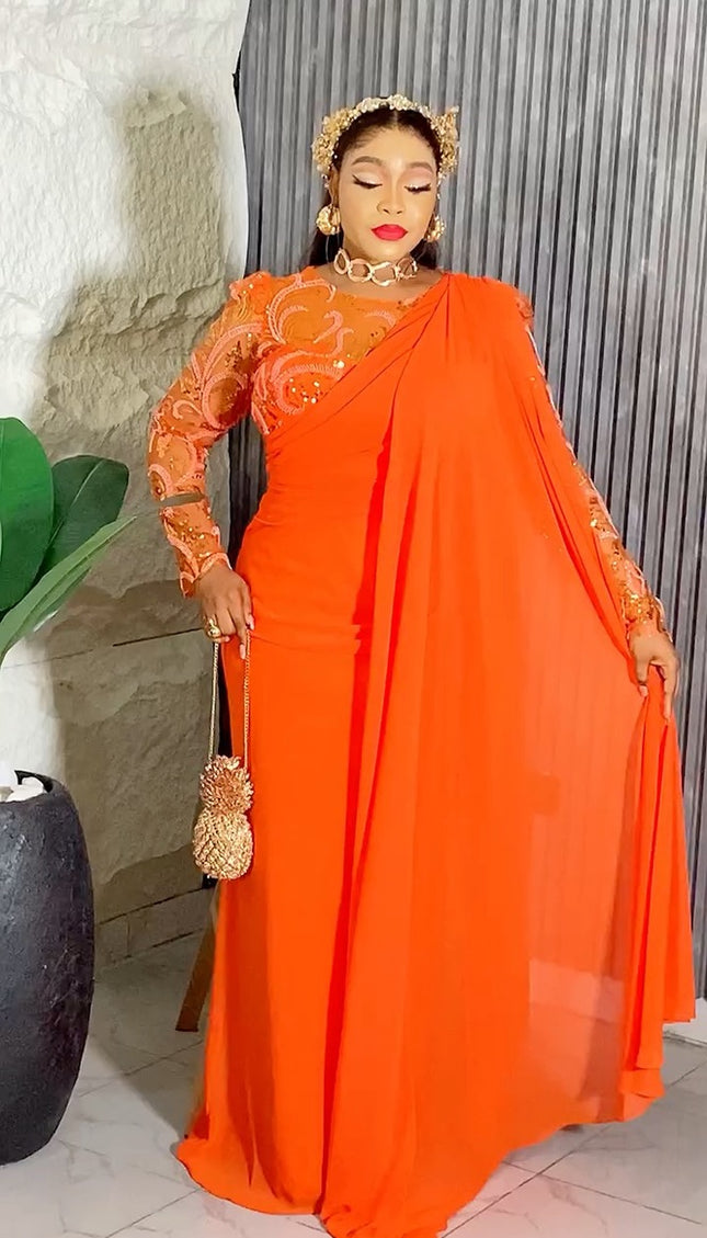Sequin Embellished Cape Sleeve Maxi Gown | Bridesmaids Wedding Guest Birthday Party Mother of The Bride