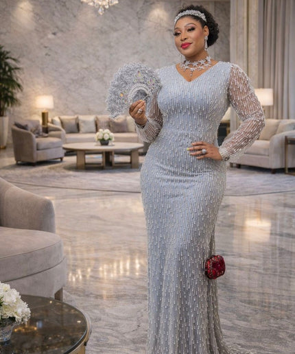 Glamorous Beaded Embellished Evening Party Gown for Wedding Guest Mother of The Bride Birthday Dinner