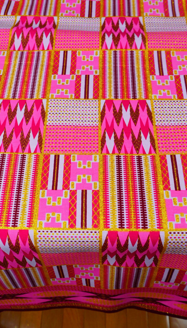 Metallic Pink Kente Fabric by the Yard, Clothing Making Upholstery Quilting Sewing Crafting Decor DIY