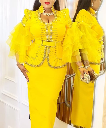 Dramatic Sleeves Embellished Blouse and Skirt
