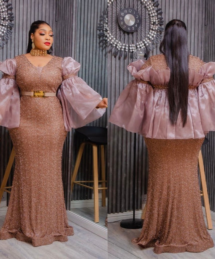 Statement Sleeve Wedding Guest Maxi Dress Mother of The Bride Mermaid Gown Plus Size Birthday Photoshoot Cocktail