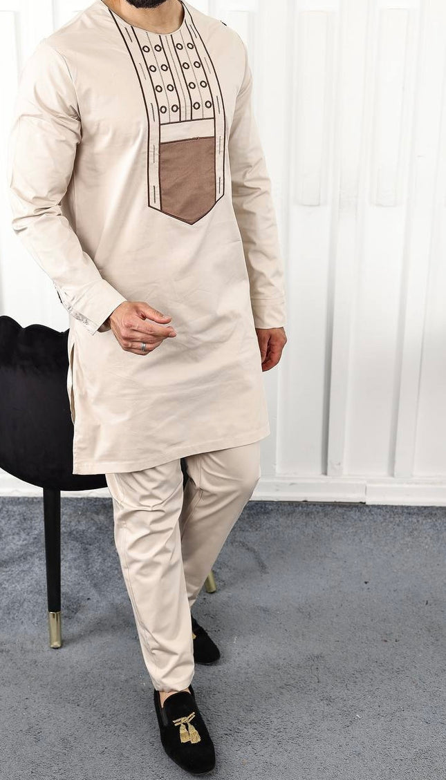 African Men's Shirt Pants Embroidery Cotton Groom Groomsmen Guest Wedding Party
