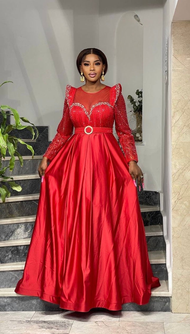 Elegant Red Sequin Embellished Formal Evening Gown for Mother of The Groom Bride Photoshoot Birthday Engagement Wedding Guest Anniversary Party Dress