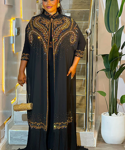 Purple Kaftan 2-Piece Rhinestone Dress for Wedding Guest Cocktail Mother of The Bride