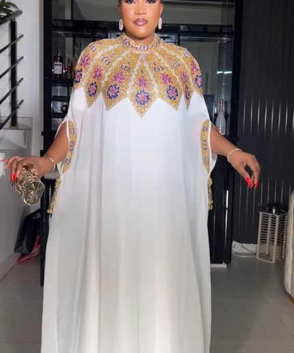 White Embellished Tassel Kaftan Gown for Wedding Guest Dress Mother of The Bride Birthday Party Engagement Ceremony Cocktail Reception