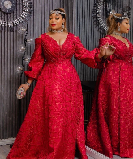 White Metallic Brocade Cold Shoulder Embellished A-Line Gown - Bridal Photoshoot Mother of The Groom or Bride Anniversary Engagement