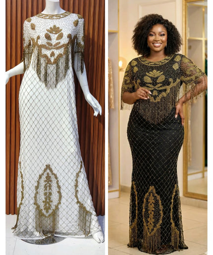 Plus Size White Crystal-Fringe Embellished Evening Gown for Mother of The Bride Photoshoot Birthday Dinner Wedding Guest