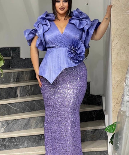 Dramatic Ruffle Sleeve Sequin Maxi Dress | Wedding Guest Look Birthday Party Mother of The Bride
