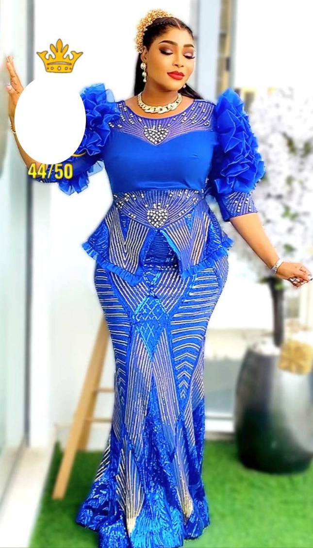 Dramatic Ruffle Sleeve Sequin Maxi Dress | Graduation Mother of The Bride Wedding Party Birthday Gala