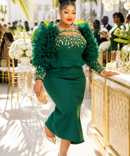 Dramatic Orange Ruffle Embellished Party Dress for Luxury Wedding Guest Cocktail Reception Mother of the Bride Church Gala Formal Evening Womenswear