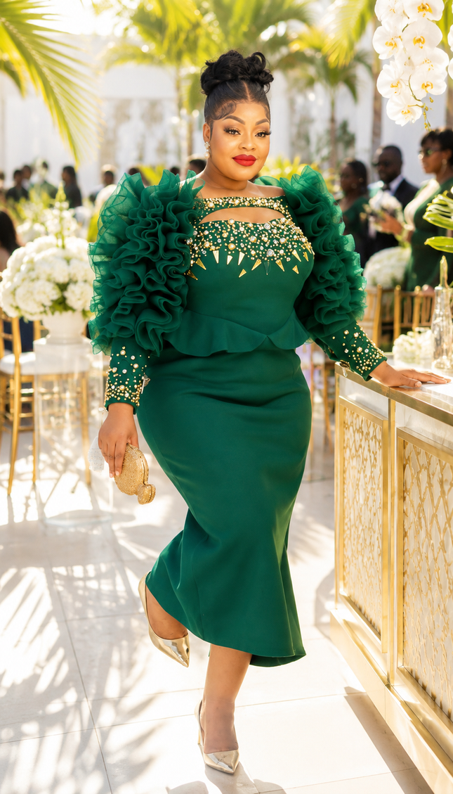 Dramatic Orange Ruffle Embellished Party Dress for Luxury Wedding Guest Cocktail Reception Mother of the Bride Church Gala Formal Evening Womenswear