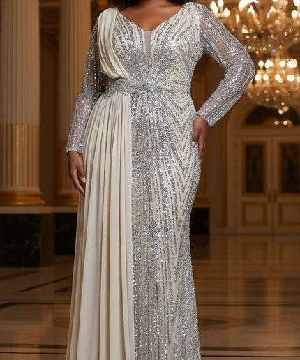 Black Sequin Embellished Side-Draped Party Dress: Mother of The Bride Photoshoot Cocktail Dinner Evening Gown