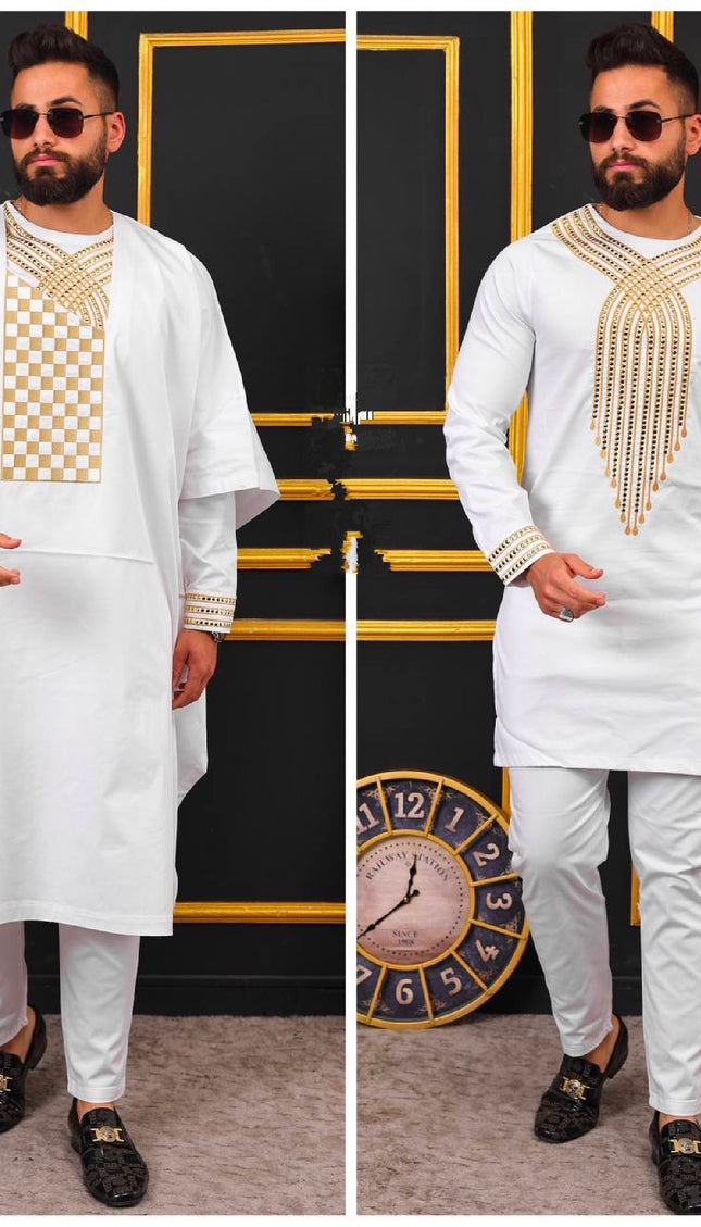 African Agbada Pants Shirt Embroidered Traditional Wedding Wear | 4 Colors