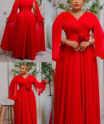 Orange Cape Sleeve Ruffle Pleated Maxi Dress: Mother of The Bride Wedding Guest Birthday Party Cocktail Church Anniversary