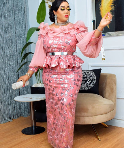 Off-The-Shoulder Ruffle Sequin Dress | Wedding Guest Anniversary Celebration Birthday Party