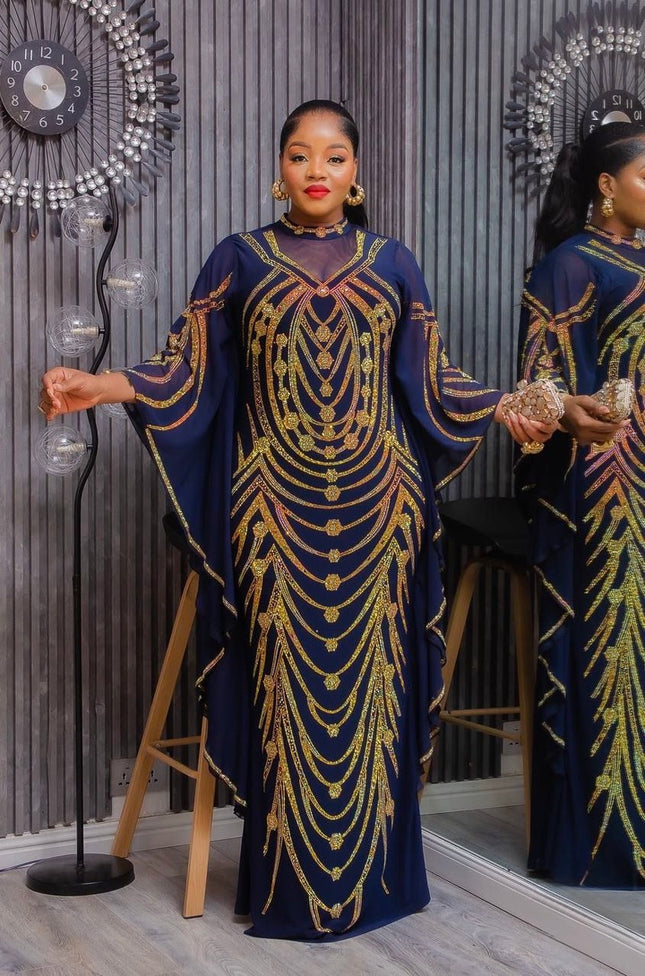 Luxury Black Kaftan with Rhinestones - African Wedding Guest Dress Nigerian Engagement Ceremony Dinner Gala