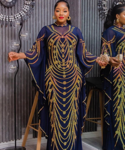 Luxury Black Kaftan with Rhinestones - African Wedding Guest Dress Nigerian Engagement Ceremony Dinner Gala