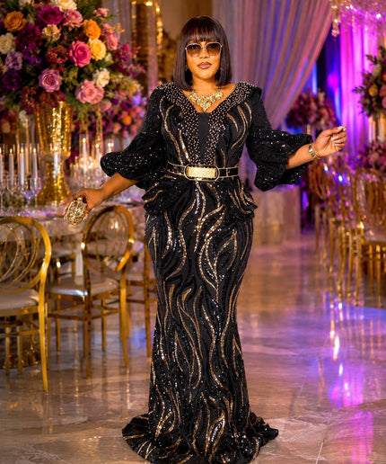 "The Statement Maker" Black Sequin Embellished Peplum Maxi Dress Long Formal Evening Gown Wedding Birthday Party Cocktail Plus Size