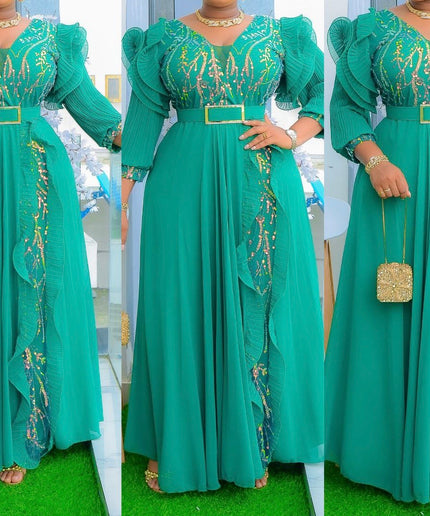 Sequin Ruffle Sleeve Maxi Dress | Birthday Party Graduation Mother of The Bride
