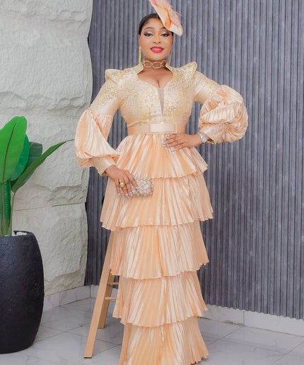 Classy Ruffle Maxi Dress with Hat | Mother of The Bride Wedding Guest Gala Graduation