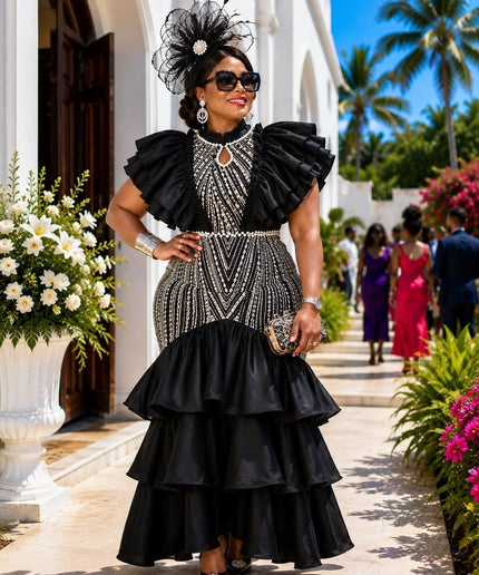 Show-stopping Red Embellished Flare Ruffle Party Dress for Birthday Cocktail Reception Wedding Formal Evening Attire