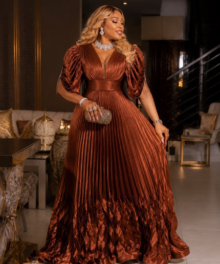 Dramatic White Crystal-Embellished Sleeve Draped Pleated Dress for Birthday Celebrant Engagement Ceremony Mother of The Bride Wedding Guest