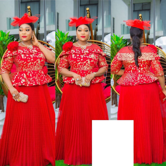African Dress Women Pleated Embellished Peplum Maxi Gown