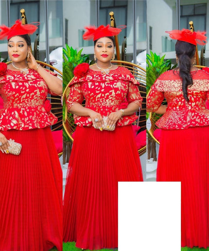 African Dress Women Pleated Embellished Peplum Maxi Gown
