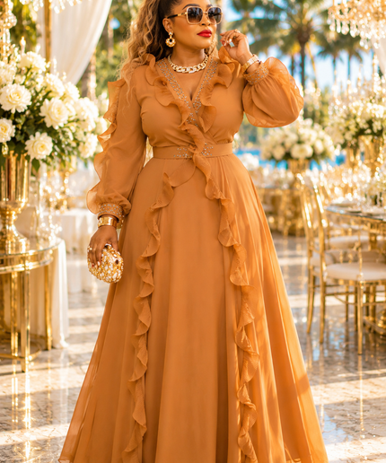 Luxury Lemon Green Rhinestone Ruffle Maxi Dress Summer Wedding Guest Birthday Cocktail Reception Dinner Church Anniversary Party Outfit