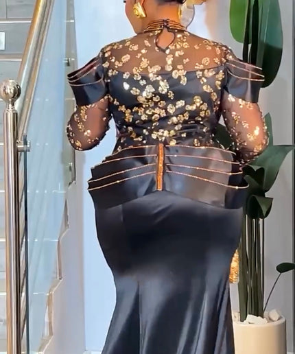 Green Embellished Long Sleeve Mermaid Gown - Formal Evening Dress Wedding Guest Mother of The Bride Birthday Dinner Party Cocktail Gala  Reception