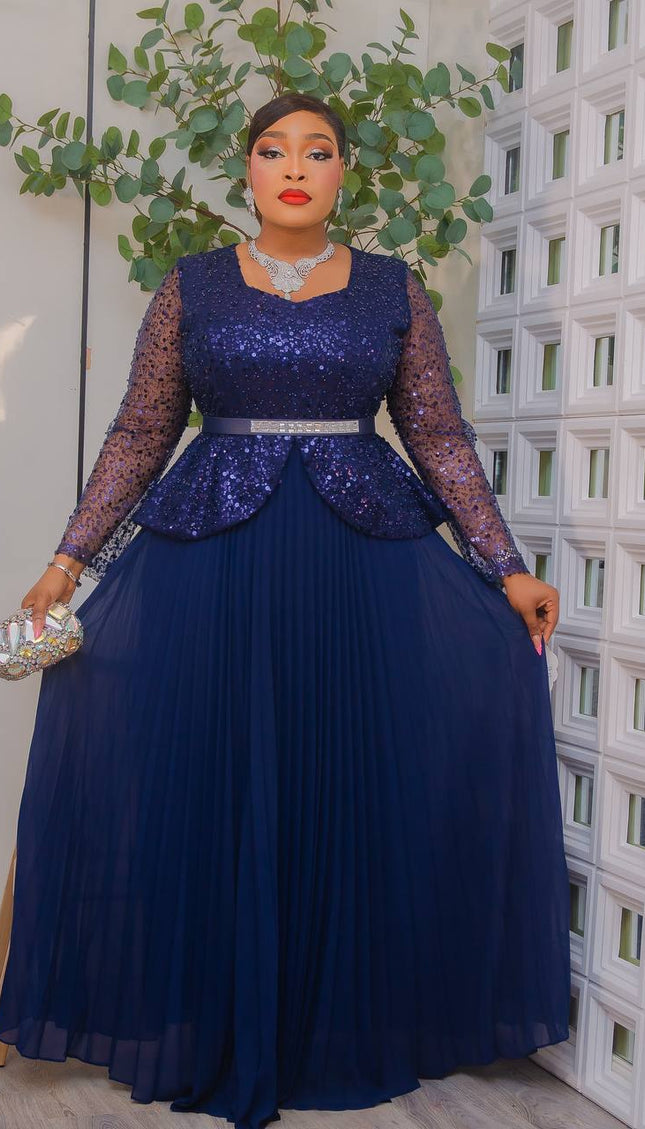 Green Sequin Peplum Pleated A-Line Dress for Wedding Guest Birthday Party Church Gala Anniversary Cocktail