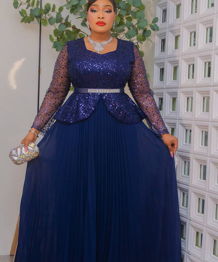 Green Sequin Peplum Pleated A-Line Dress for Wedding Guest Birthday Party Church Gala Anniversary Cocktail