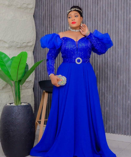 Off-The-Shoulder Embellished A-Line Gown