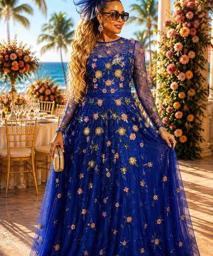 "They Won't Forget You" Orange Hand-Embellished Beaded Floral Sequins A-Line Gown for Bridal Reception Attire Wedding Guest Mother of The Bride Celebrant Birthday Party Formal Evening Dress Plus Size