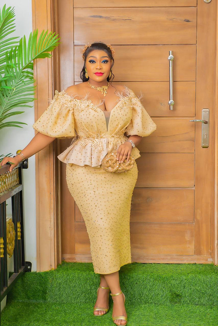 peplum dress off the shoulder Off-Shoulder Embellished Peplum Feather Dress: Wedding Birthday Party –  FASHIONISKO