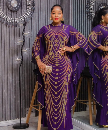 Luxury Black Kaftan with Rhinestones - African Wedding Guest Dress Nigerian Engagement Ceremony Dinner Gala