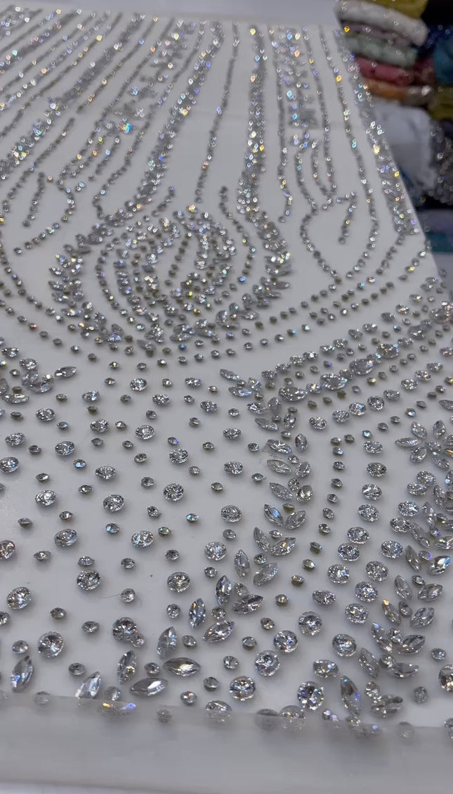 Swarovski Crystal Hand Beaded Fringe Fabric Dressmaking Wedding Dress Bridal Evening Gown Pageant Birthday Party Prom Dress
