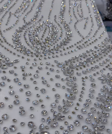 Swarovski Crystal Hand Beaded Fringe Fabric Dressmaking Wedding Dress Bridal Evening Gown Pageant Birthday Party Prom Dress