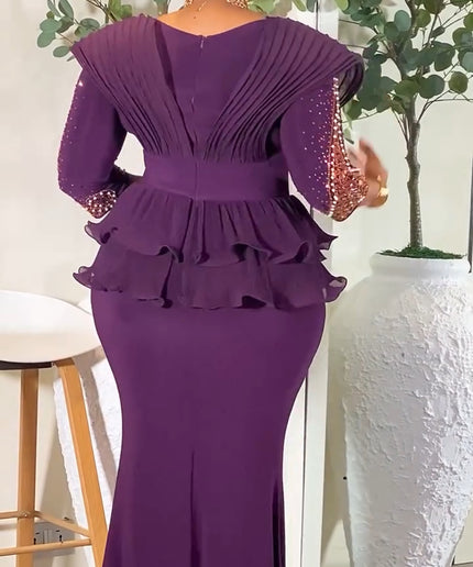 Red Rhinestone Embellished Peplum Maxi Dress - Mother of The Bride Birthday Party Guest Cocktail Dinner