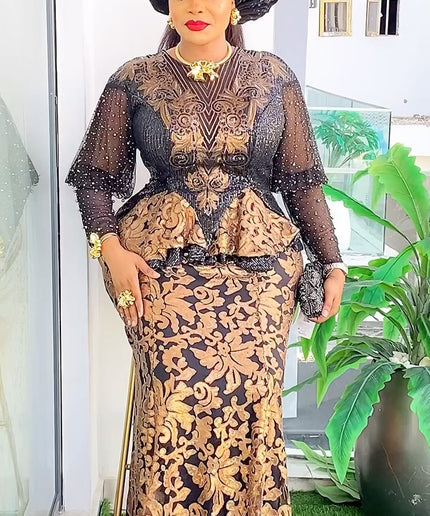 Sequin Peplum Maxi Dress
