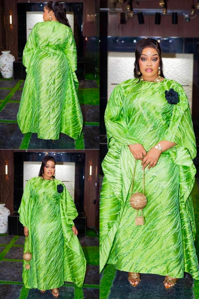 Lemon Green Brocade Bubu Dress with 3D Flower, African Wedding Guest Attire Engagement Ceremony Mother of The Bride Outfit