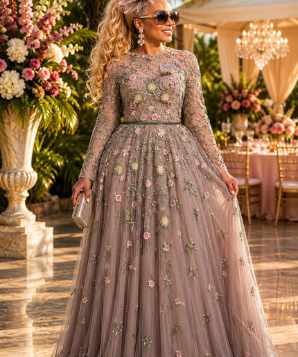 "They Won't Forget You" Orange Hand-Embellished Beaded Floral Sequins A-Line Gown for Bridal Reception Attire Wedding Guest Mother of The Bride Celebrant Birthday Party Formal Evening Dress Plus Size