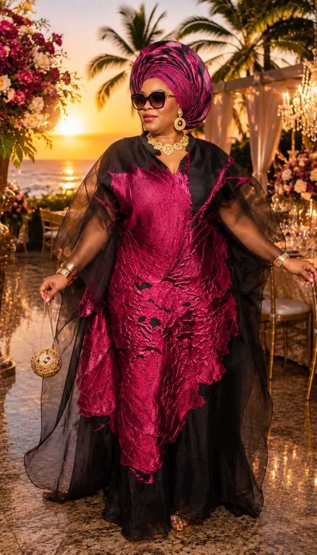 "Best-Dressed" Gold Brocade Floral Kaftan Maxi Dress for African Wedding Guest Attire Mother of The Bride Cocktail Party