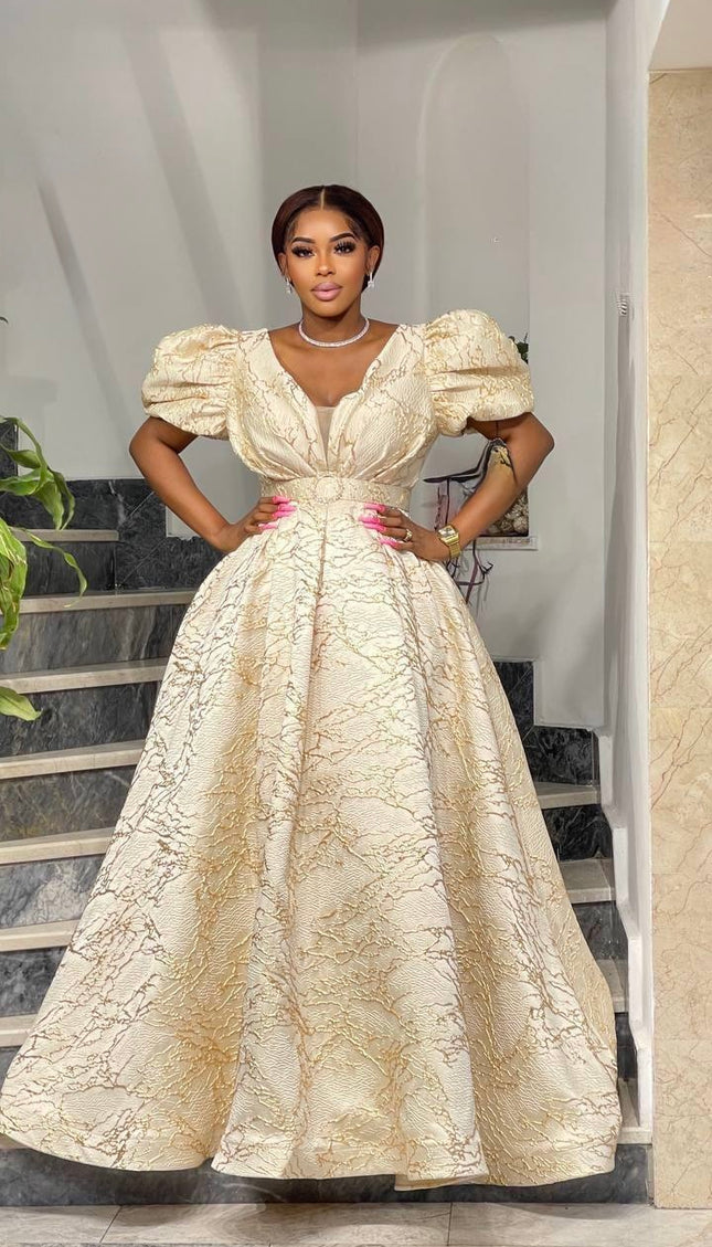 Puff Sleeve A-Line Maxi Gown | Birthday Celebrant Gala Wedding Guest Mother of The Bride Pageant