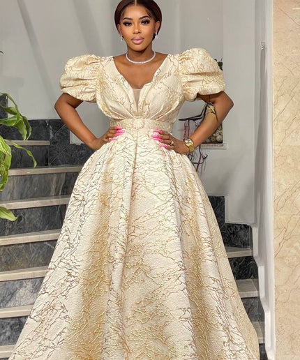 Puff Sleeve A-Line Maxi Gown | Birthday Celebrant Gala Wedding Guest Mother of The Bride Pageant