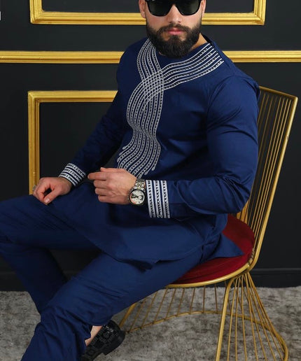African Men's Clothing Embroidered Shirt & Pants | Wedding Groom, Groomsmen, Guest Birthday Party