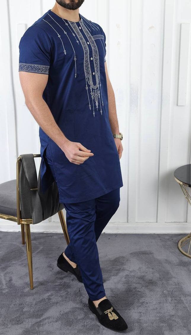 African Men's White Embroidered Short Sleeve Shirt Pants 2-Piece Set, Wedding Guests Outfit Groom Groomsmen Party Guest Attire