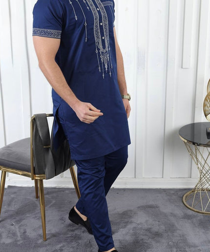 African Men's Clothing, Cotton Embroidered Short Sleeve Shirt Pants, Nigerian Wedding Guests Outfit, Groomsmen Suit, Nigerian Buba Sokoto
